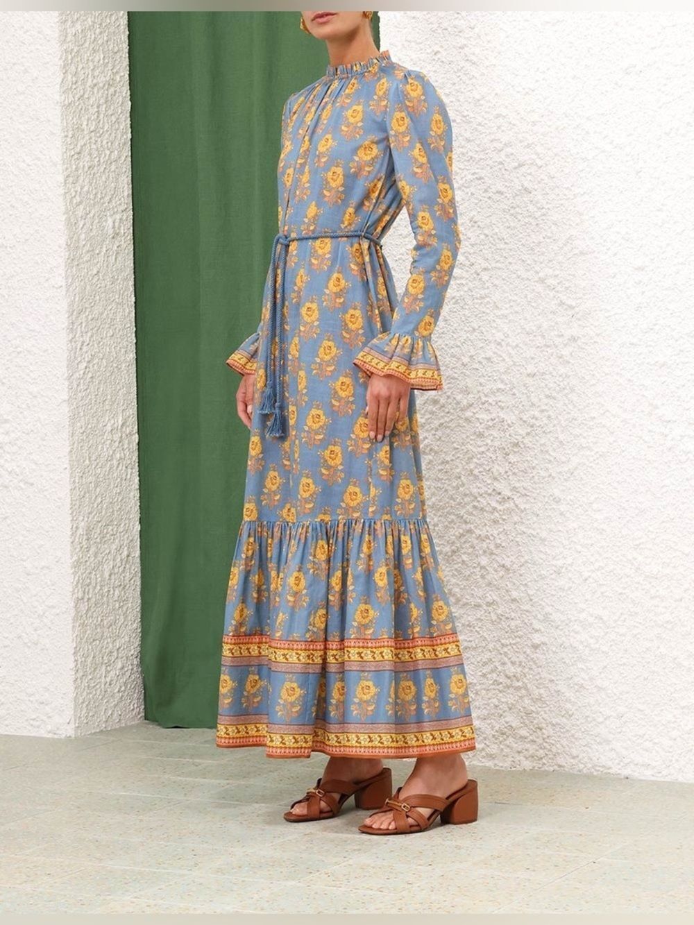 NWT Zimmermann JUNIE FRILL MIDI DRESS in Blue Yellow floral - Picture 5 of 14